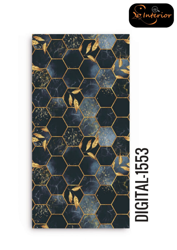 Marble hexagon seamless pattern with golden leaves